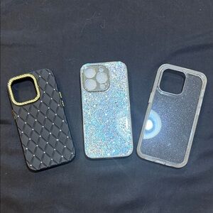 Elegant Glitter and Black Phone Case Trio